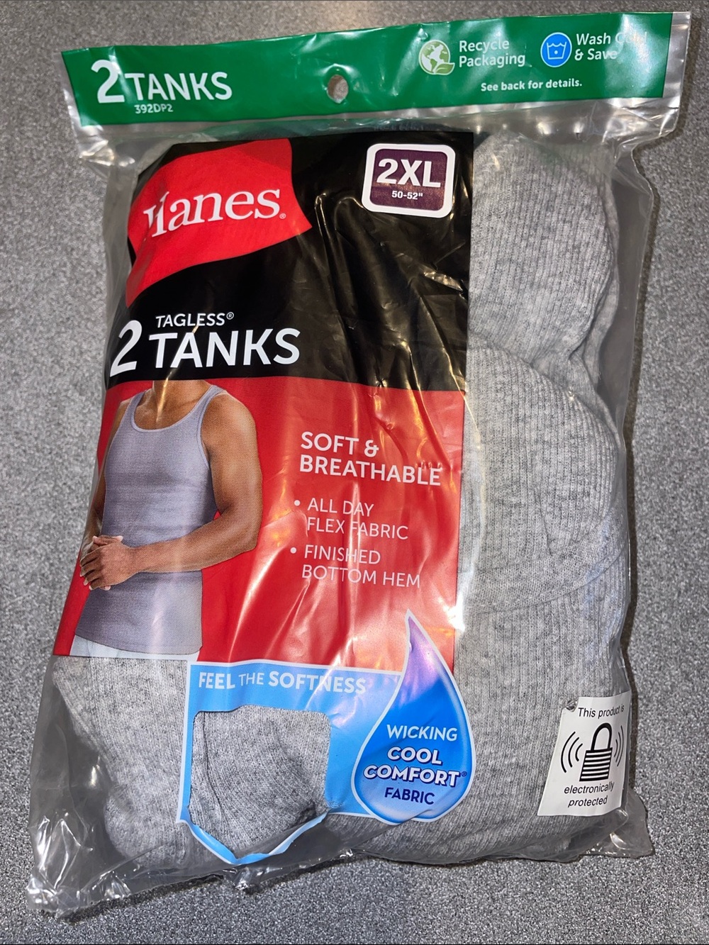 Hanes Men’s 2-Pack Tagless Tank Tops — Gray